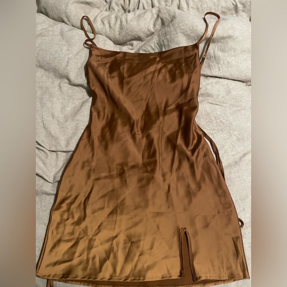 Brown Satin Slip Dress